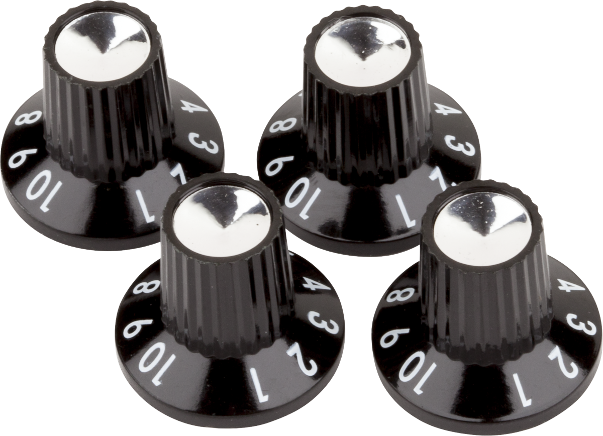 FENDER Black/Silver Skirted (1-10) Push-On Amplifier Knobs, Black (4) - 0054419049