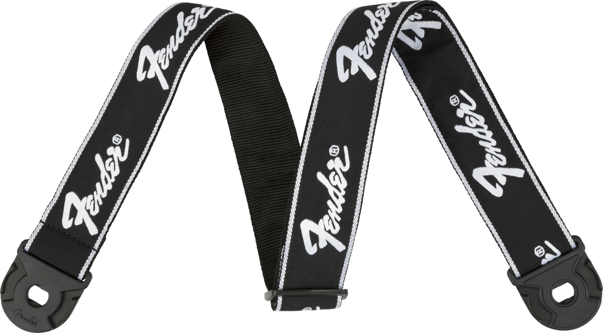 FENDER Quick Grip Locking End Strap, Black with White Running Logo, 2 - 0990629008