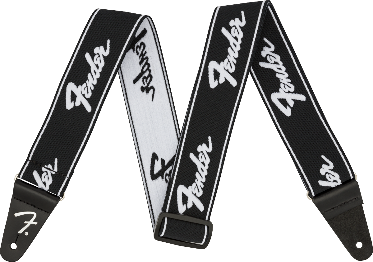 FENDER WeighLess Running Logo Strap, Black/White, 2 - 0990642074