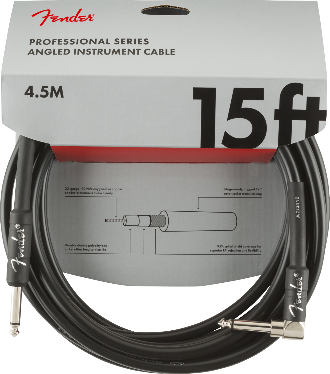 Fender Professional Series Instrument Cables, Straight/angle, 15, Black