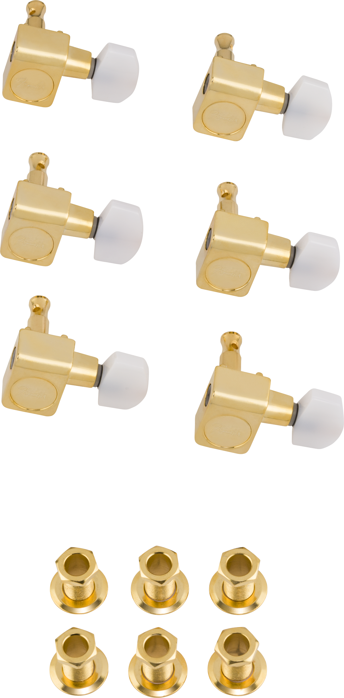 FENDER Deluxe Cast/Sealed Guitar Tuning Machines with Pearl Buttons (Set of 6), Gold - 0990846200