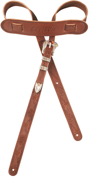 GRETSCH Gretsch Vintage Tooled Leather Guitar Strap, Walnut - 9220022000
