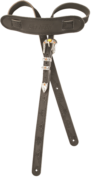 GRETSCH Gretsch Vintage Tooled Leather Guitar Strap, Black - 9220023000