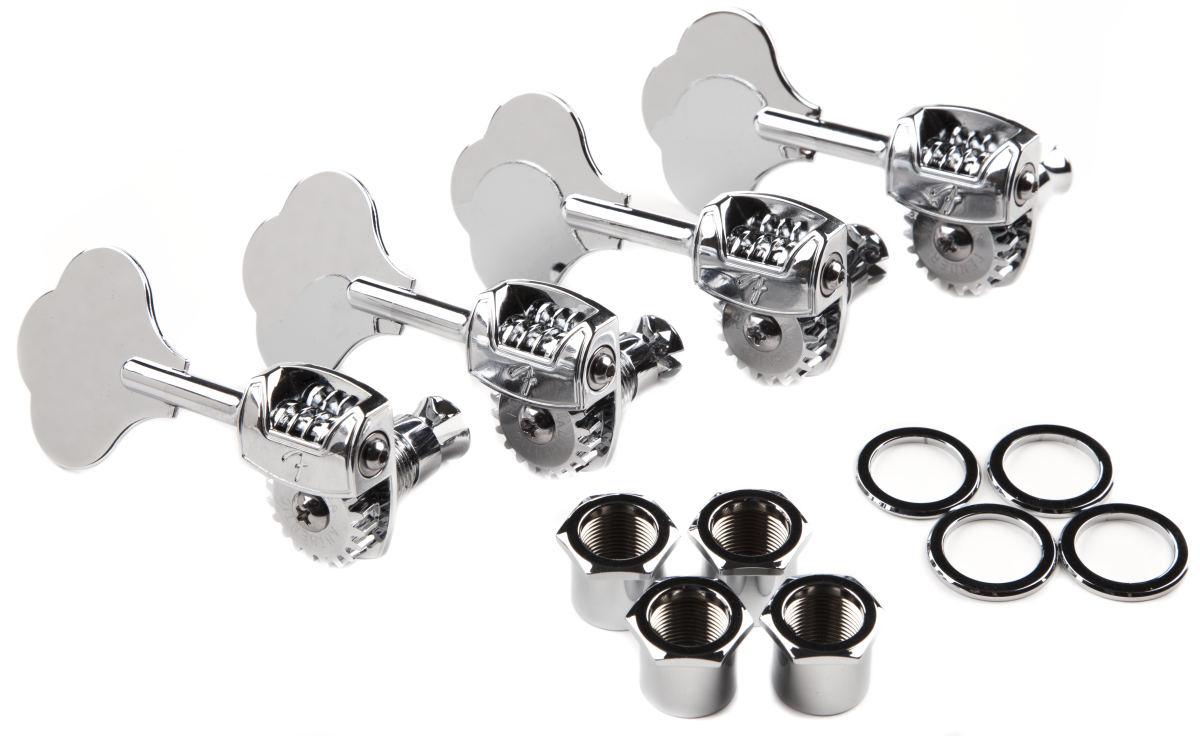 FENDER Deluxe F Stamp Bass Tuning Machines, Left-Hand, (4), Chrome - 0097336049