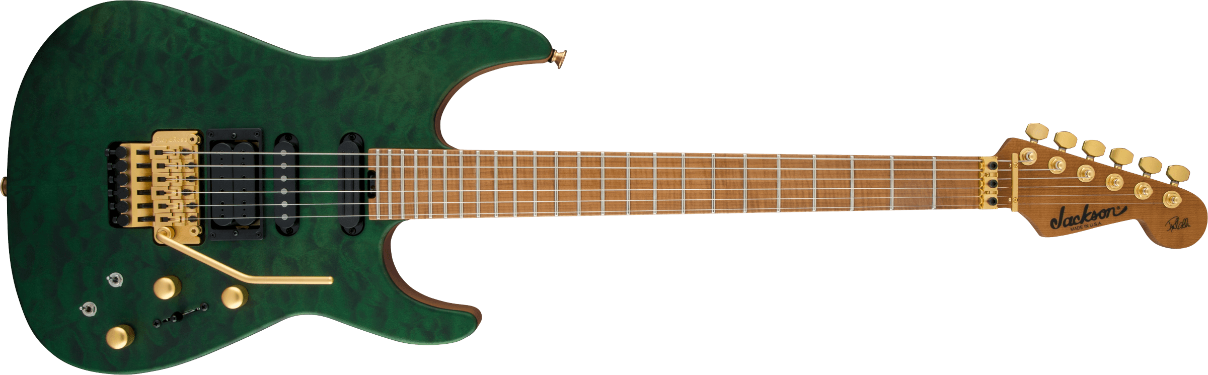 JACKSON USA Signature Phil Collen PC1 Satin Stain, Caramelized Flame Maple Fingerboard, Satin Transparent Green - 2803152878