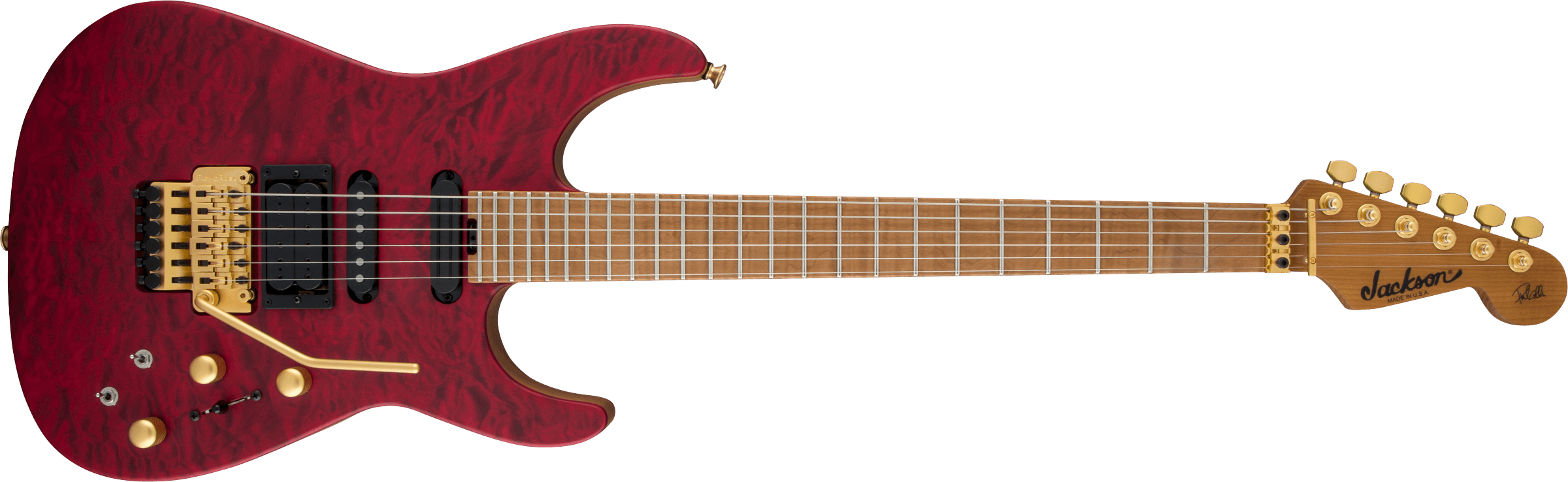JACKSON USA Signature Phil Collen PC1 Satin Stain, Caramelized Flame Maple Fingerboard, Satin Transparent Red - 2803152877