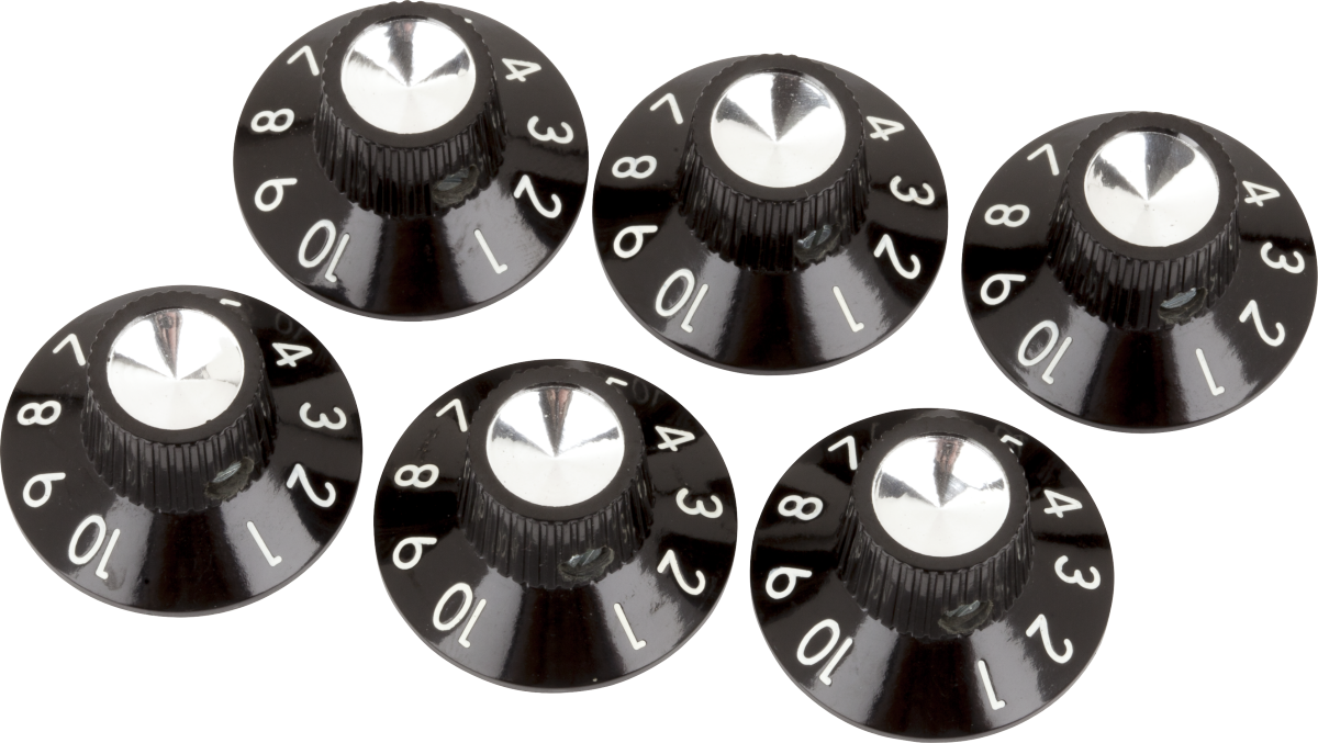 FENDER Pure Vintage Black/Silver Skirted Amplifier Knobs, (6) - 0990930000