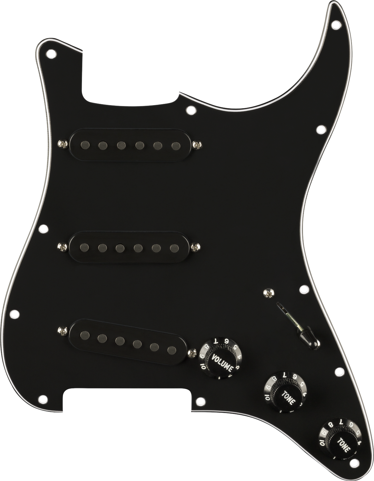FENDER Pre-Wired Strat Pickguard, Pure Vintage 65 w/RWRP Middle, Black 11 Hole PG - 0992237506