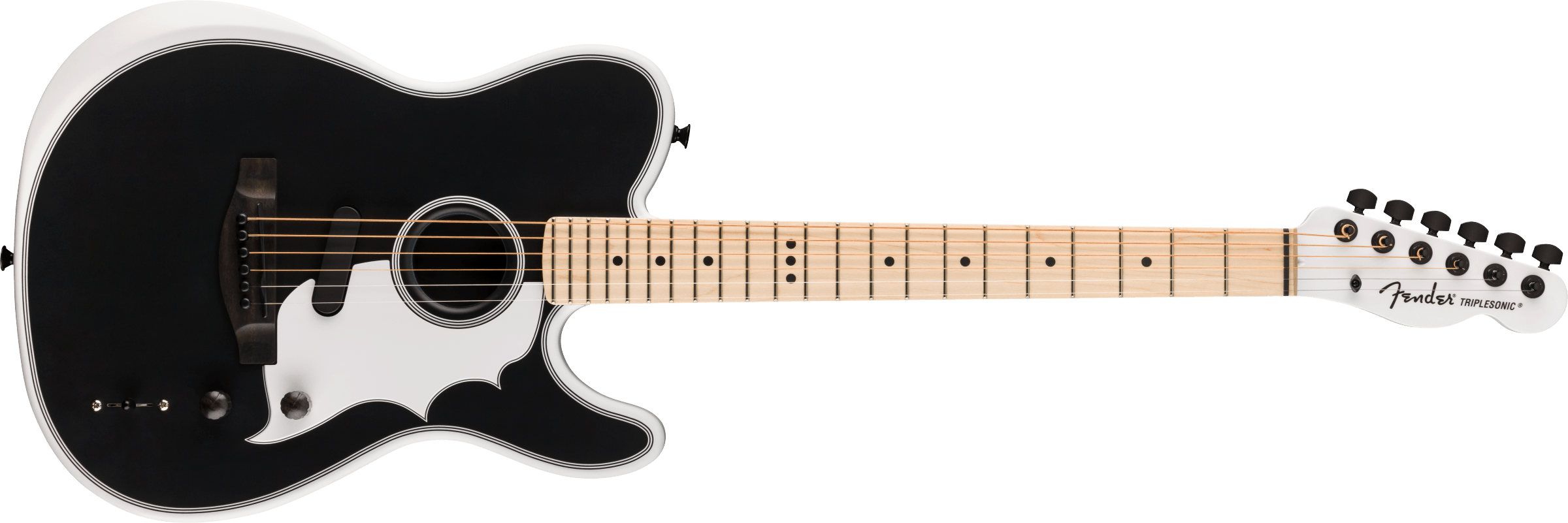 FENDER Jack White Triplesonic Acoustasonic Telecaster with Case, Maple Fingerboard, White Pickguard, Satin Arctic White with Black Top - 0972813117