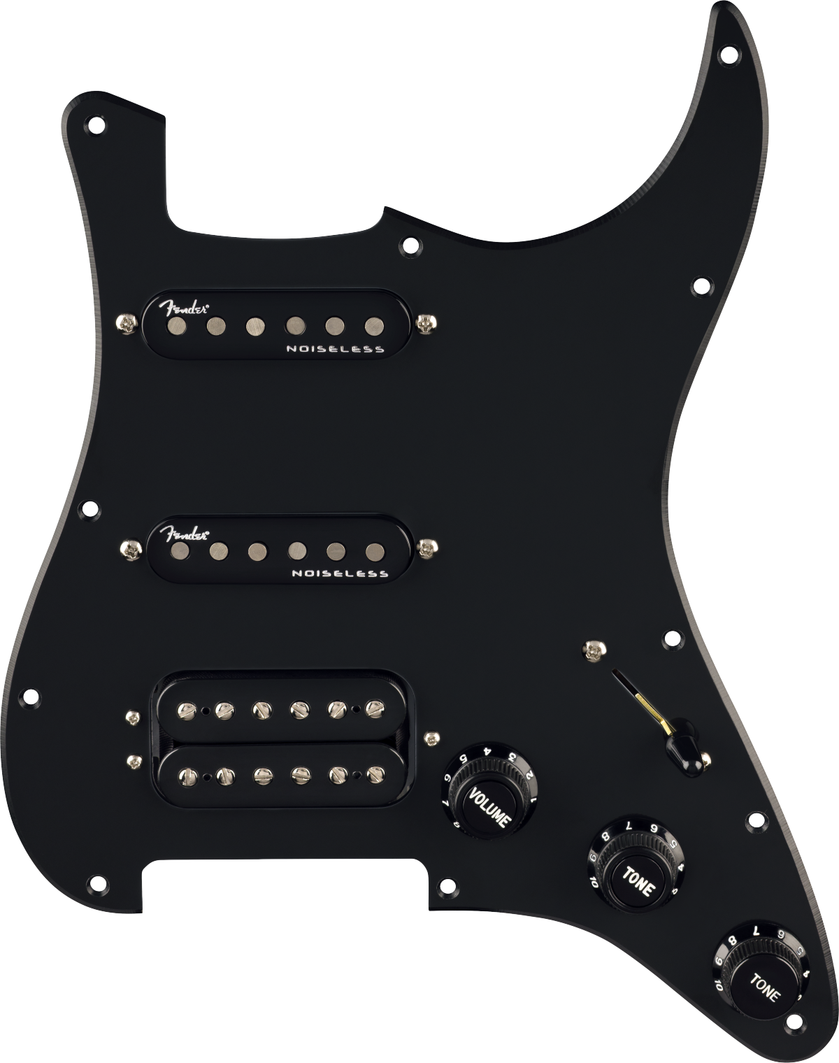 FENDER Pre-Wired Strat Pickguard, Quadra Tap/Ultra Noiseless HSS, Black 11 Hole PG - 0992352506