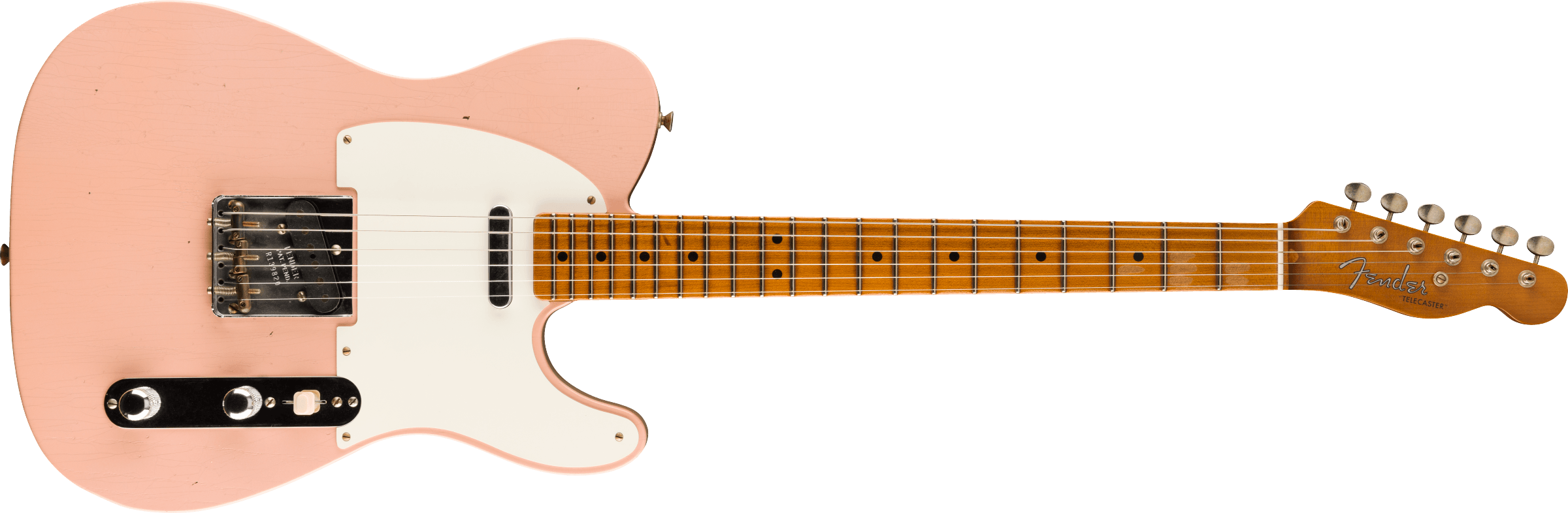 FENDER Limited Edition Roasted Reverse 50s Telecaster Journeyman Relic, 1-Piece Roasted Quartersawn Maple Neck, Aged Shell Pink - 9235700107