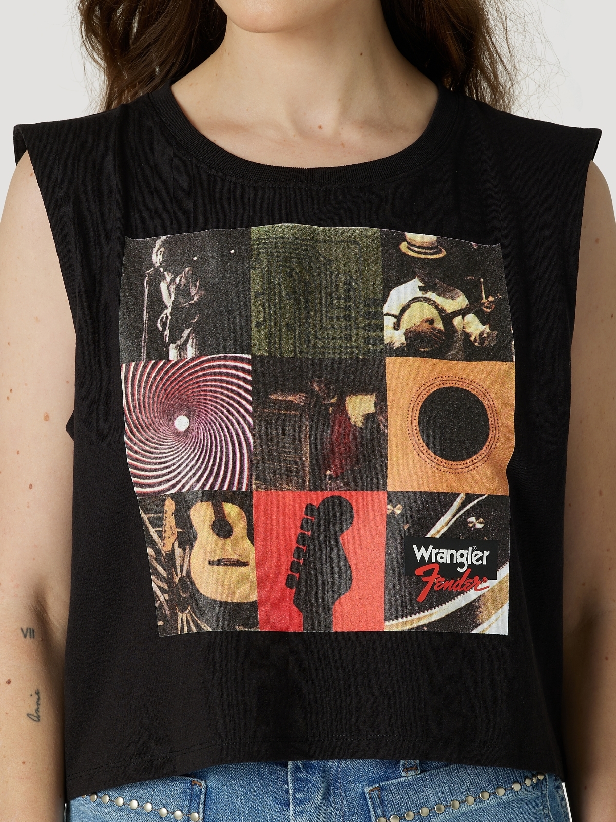 Fender® x Wrangler® Women's Sleevless Album Cover Cropped Tee, Faded