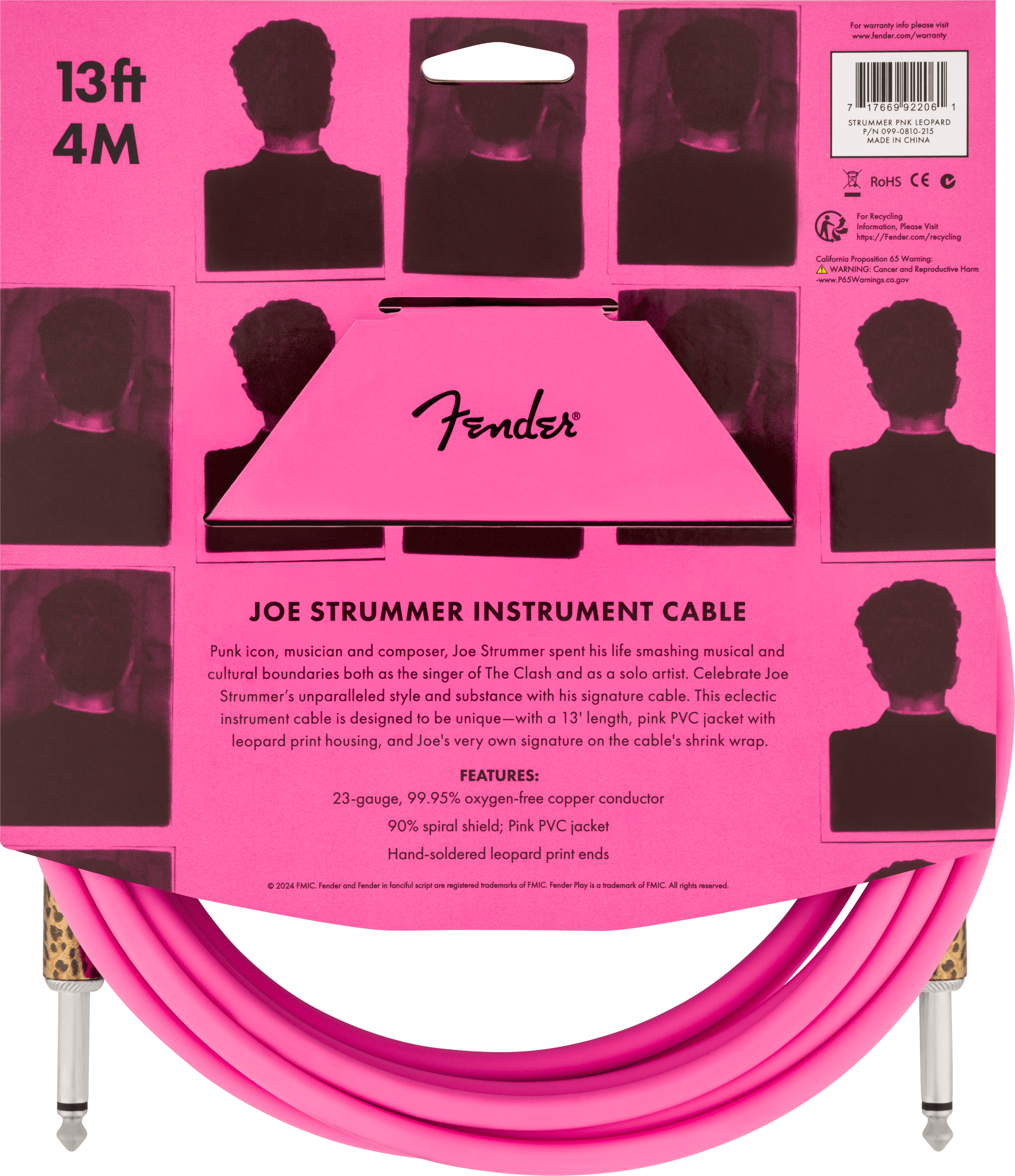 Joe Strummer 13' Instrument Cable, Pink Leopard – Fender