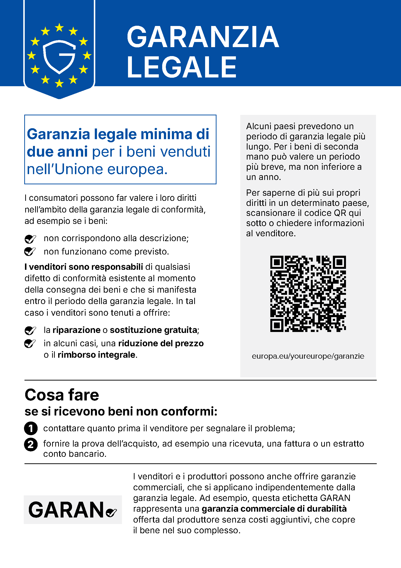Informativa sulla garanzia legale