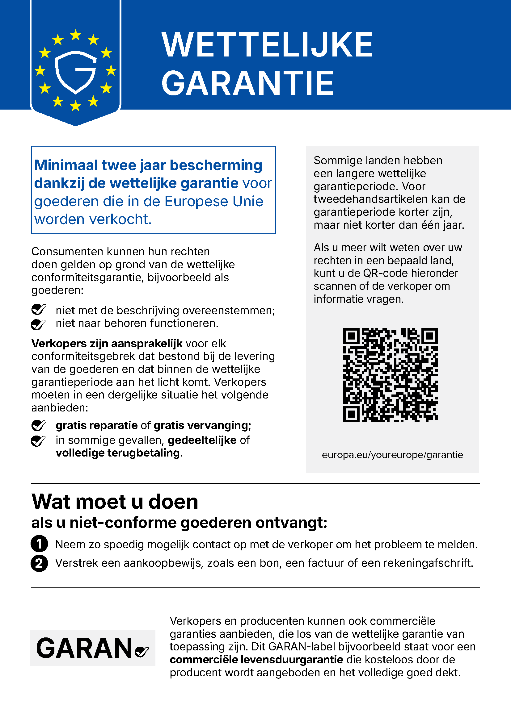 Kennisgeving over de wettelijke garantie