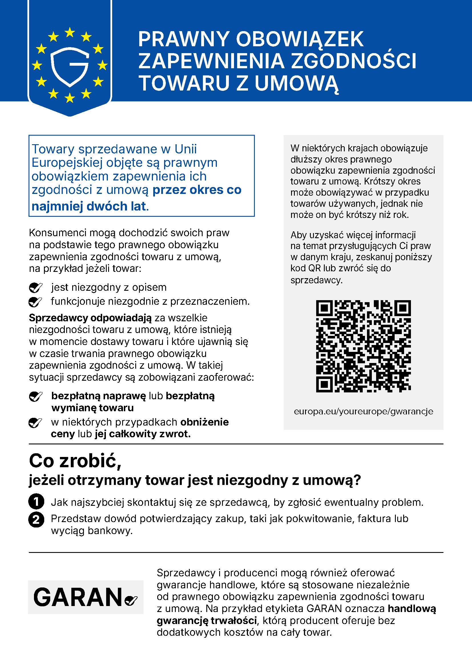 Informacja o gwarancji prawnej