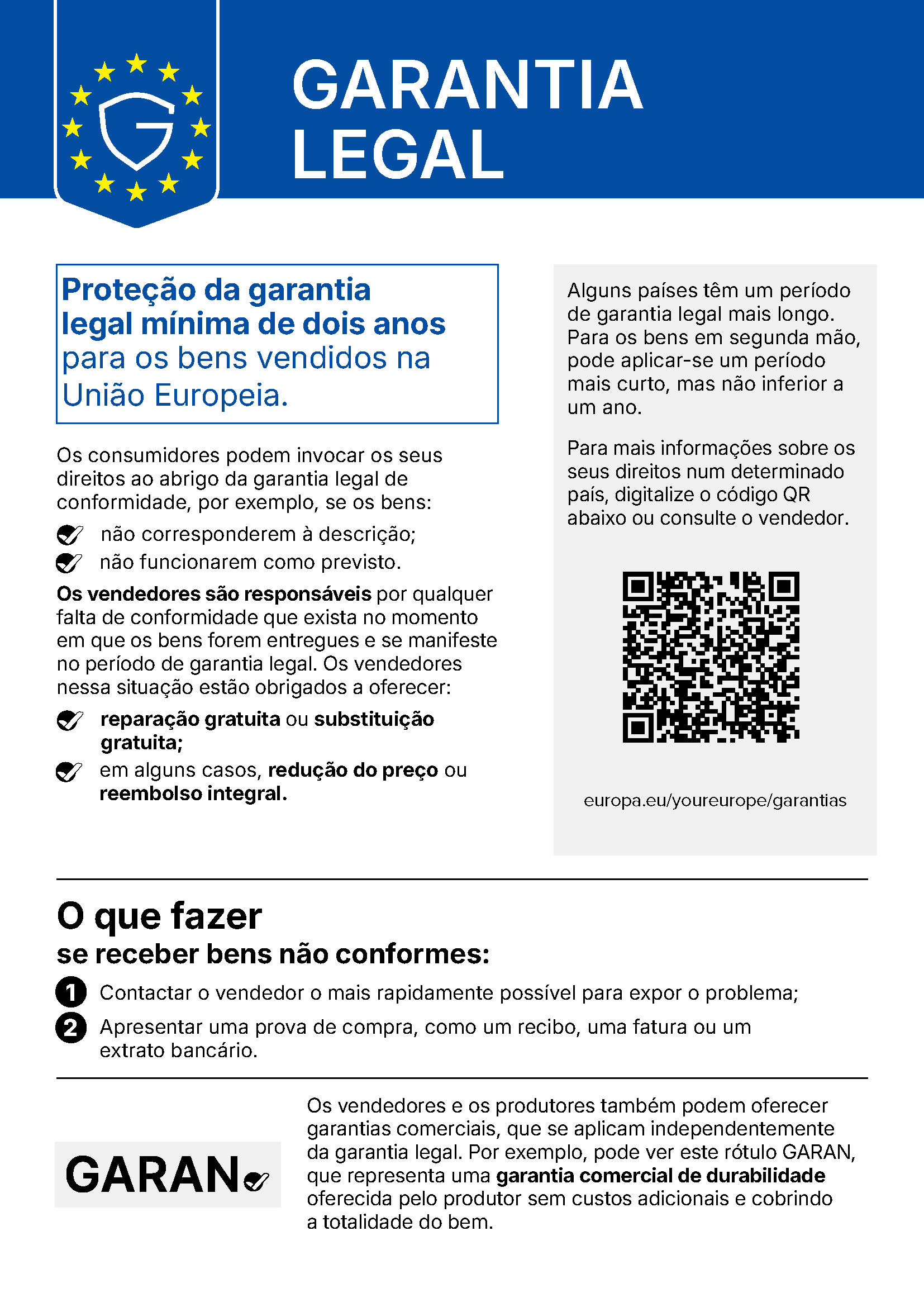 Aviso sobre a garantia legal