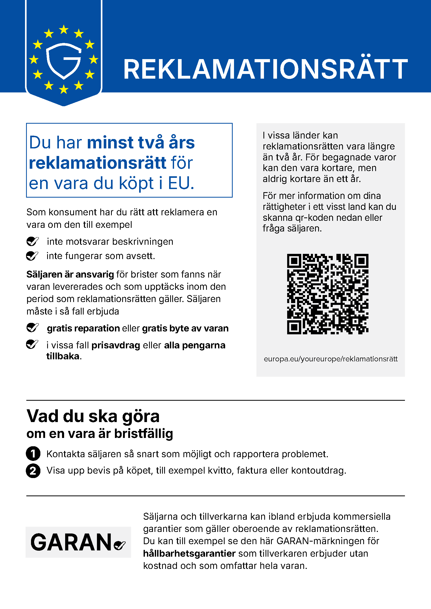 Information om lagstadgad garanti